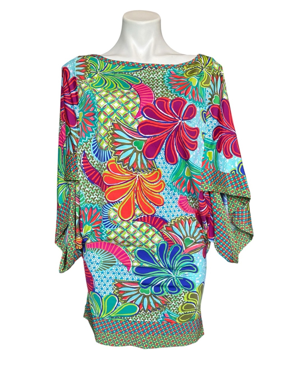 Trina Turk Small Swim Cover Up Tropical Floral Batwing Sleeve Tunic Beach - Picture 2 of 16